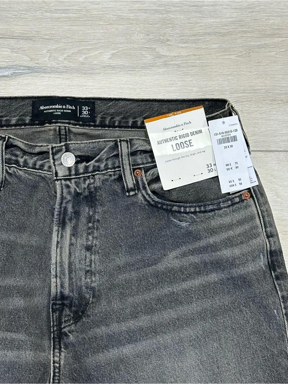 NWT Abercrombie & Fitch Loose Authentic Rigid Denim Washed Black Jeans 33x30